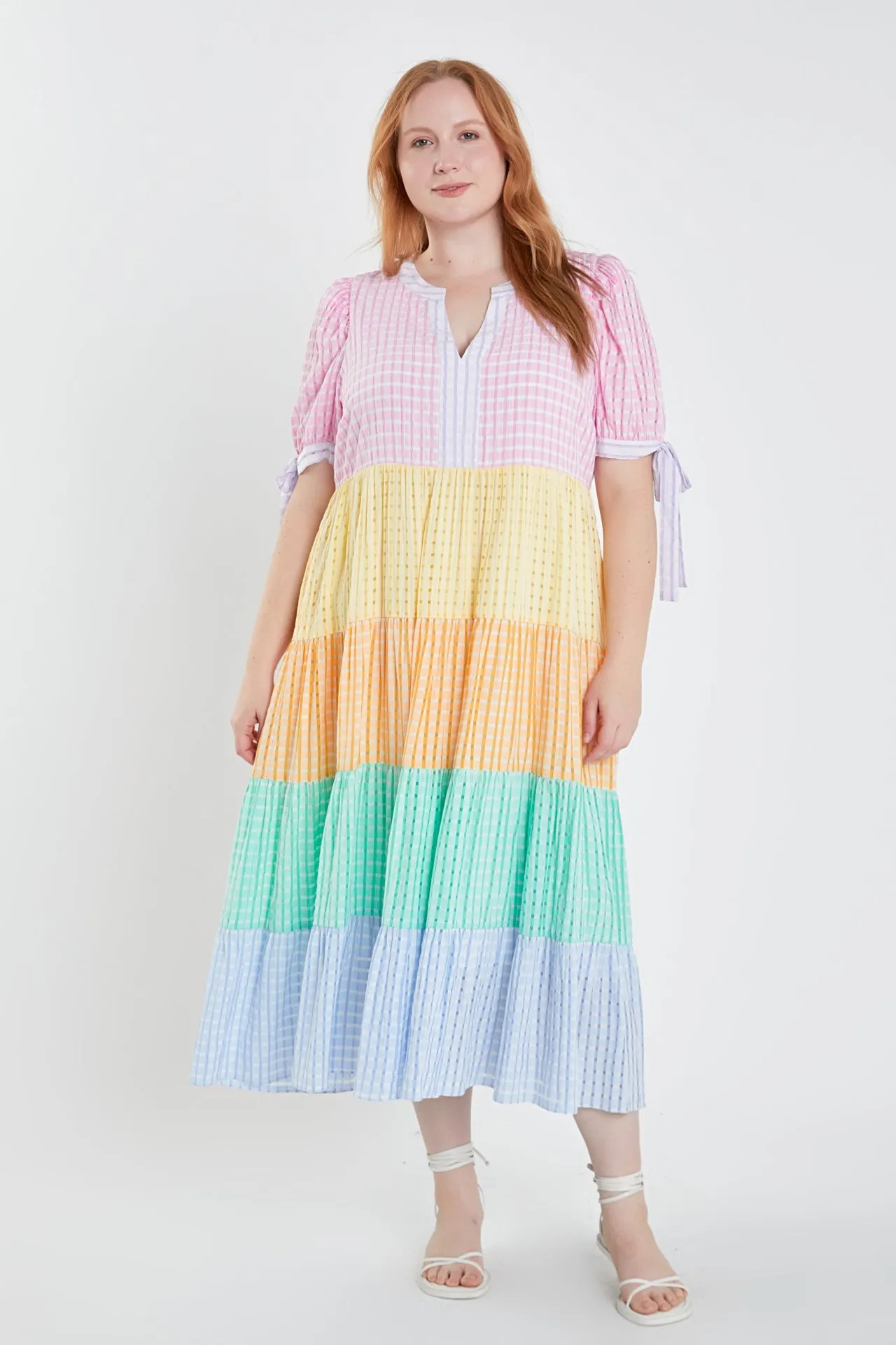 Colorblock Bow Tie Sleeve Maxi Dress