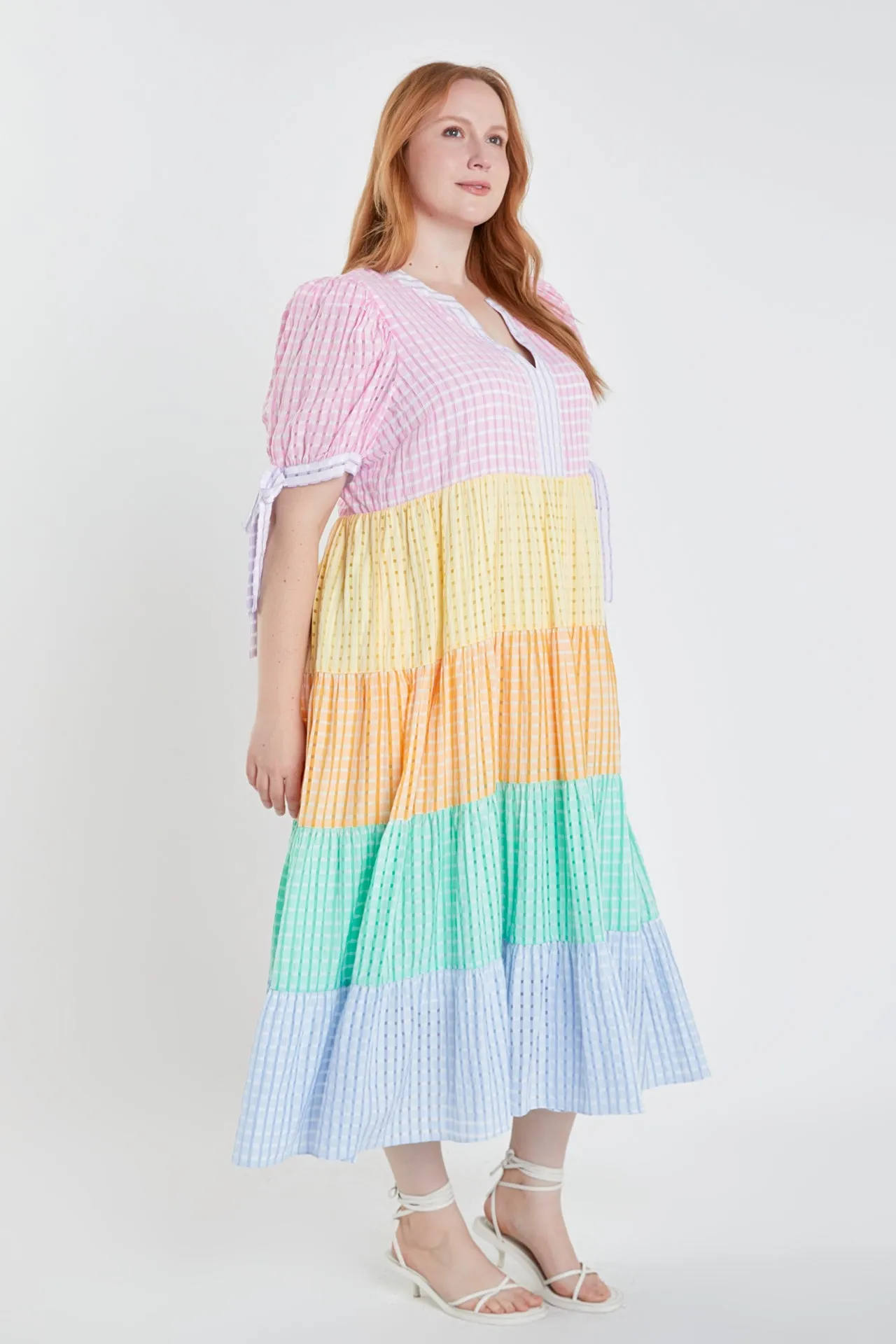 Colorblock Bow Tie Sleeve Maxi Dress