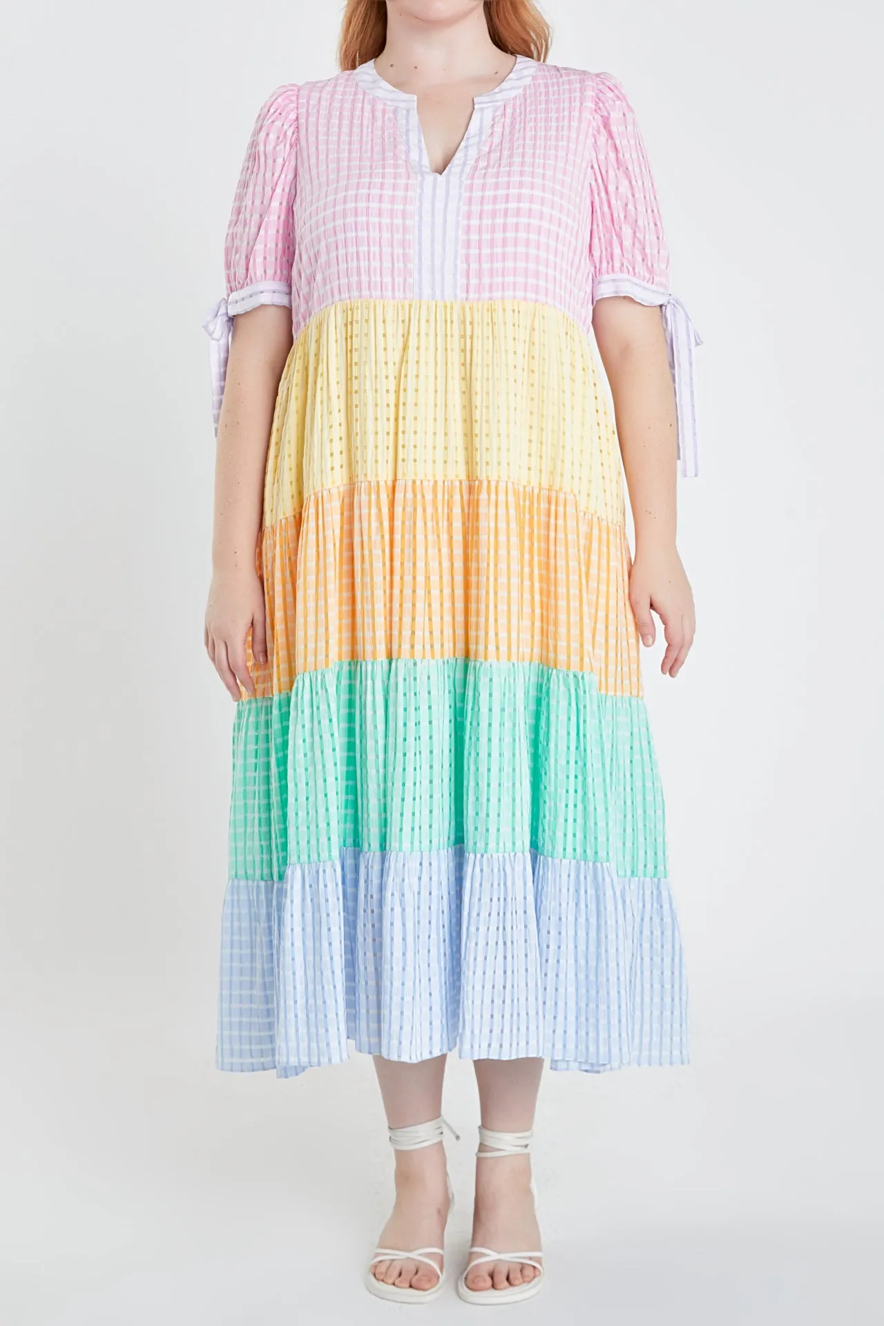 Colorblock Bow Tie Sleeve Maxi Dress