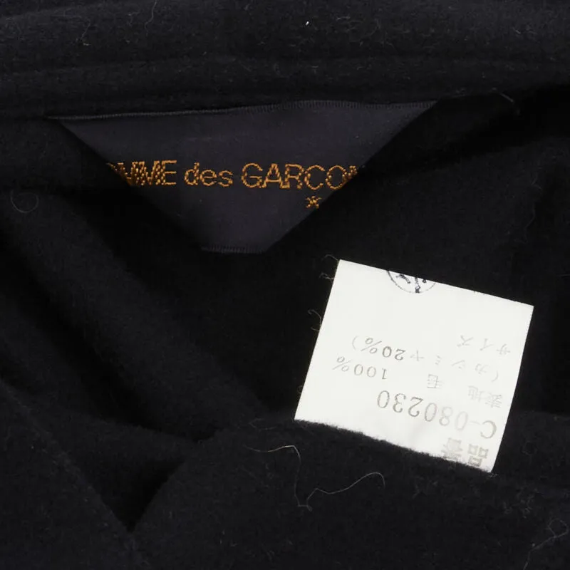 COMME DES GARCONS Vintage 1980s black wool wide ruffle collar circle poncho cape