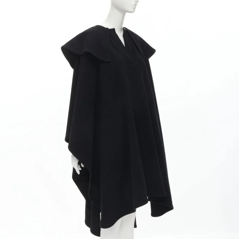 COMME DES GARCONS Vintage 1980s black wool wide ruffle collar circle poncho cape