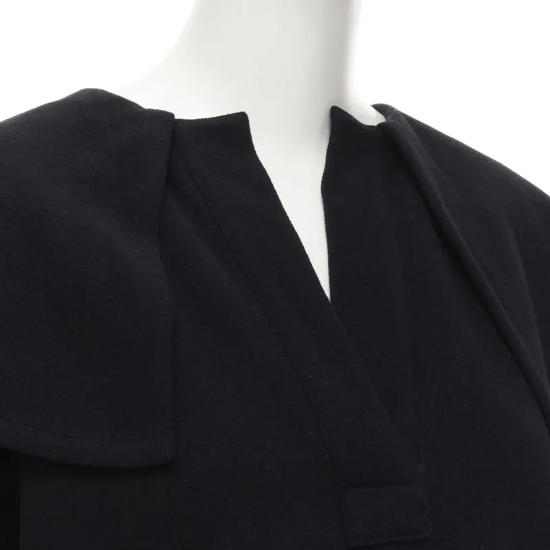 COMME DES GARCONS Vintage 1980s black wool wide ruffle collar circle poncho cape