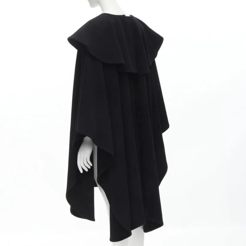 COMME DES GARCONS Vintage 1980s black wool wide ruffle collar circle poncho cape