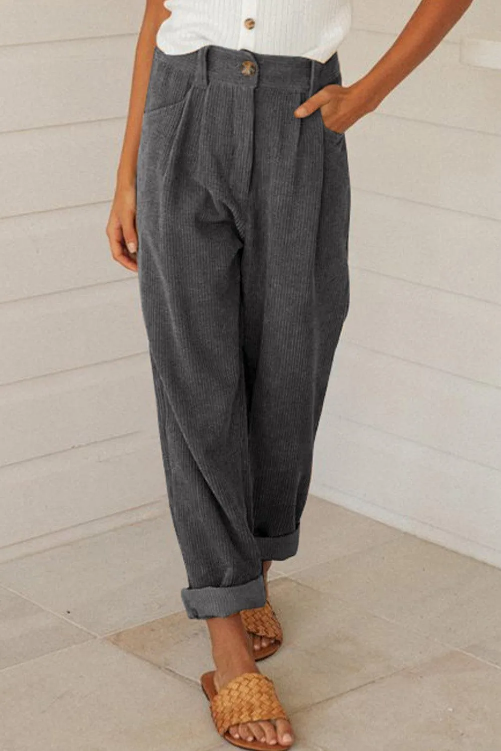 Corduroy High Waist Straight Leg Pants