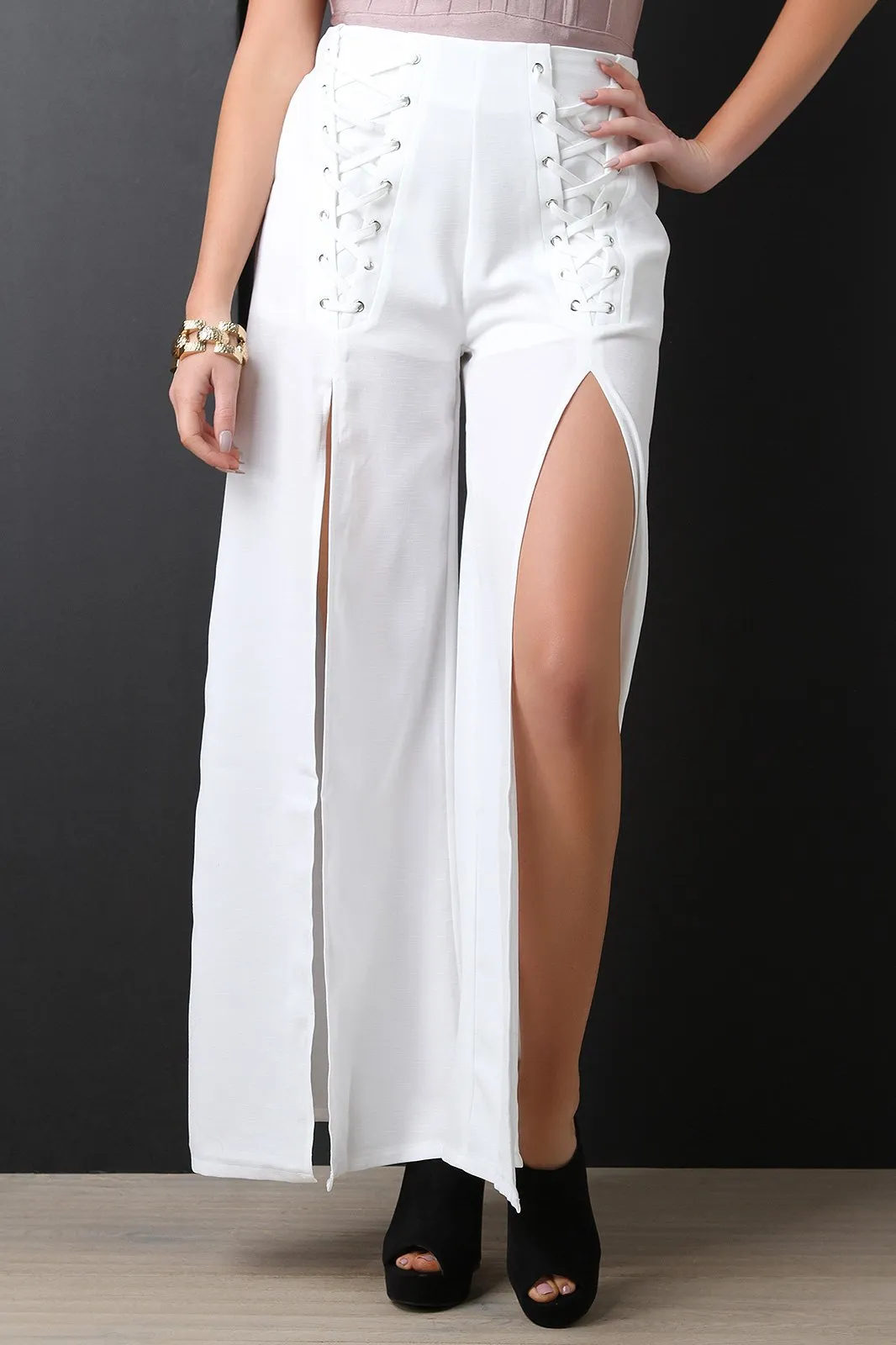 Corset Slit Wide Leg Palazzo Pants