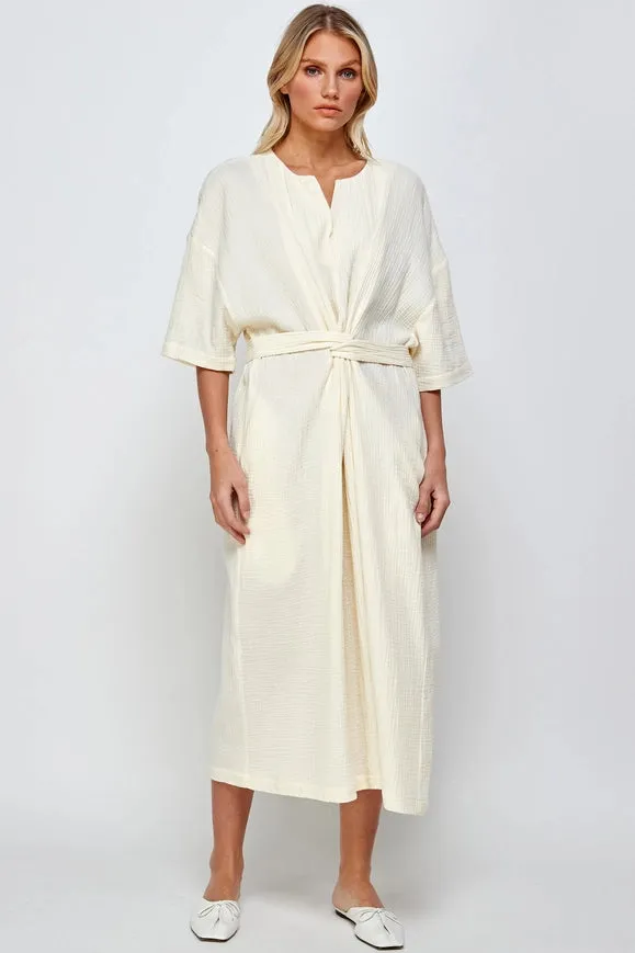 Cotton Gauze Half-Sleeve Tie Dress