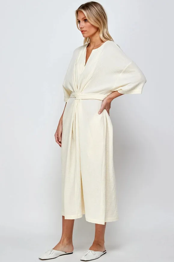 Cotton Gauze Half-Sleeve Tie Dress