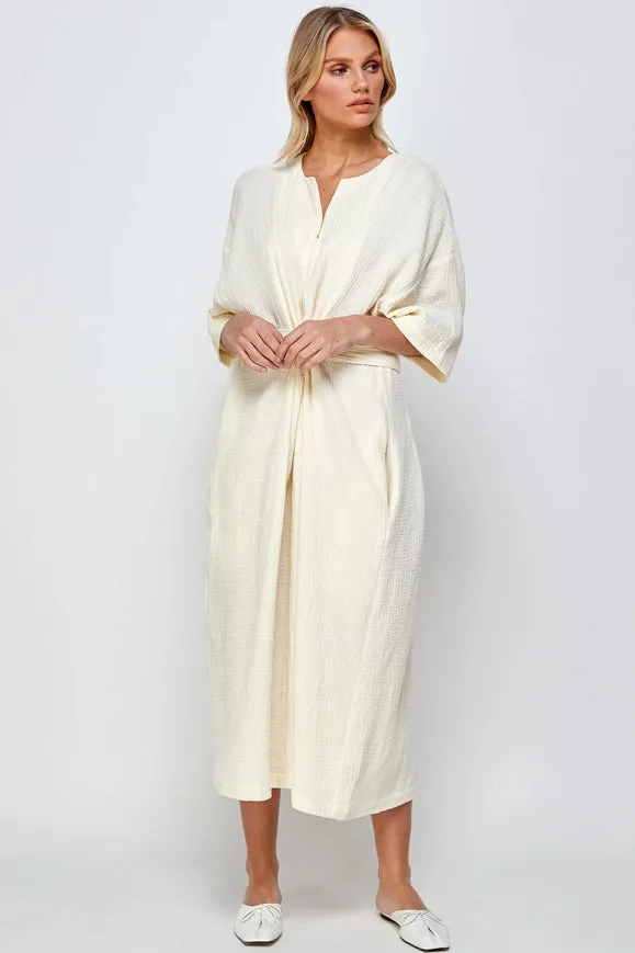 Cotton Gauze Half-Sleeve Tie Dress