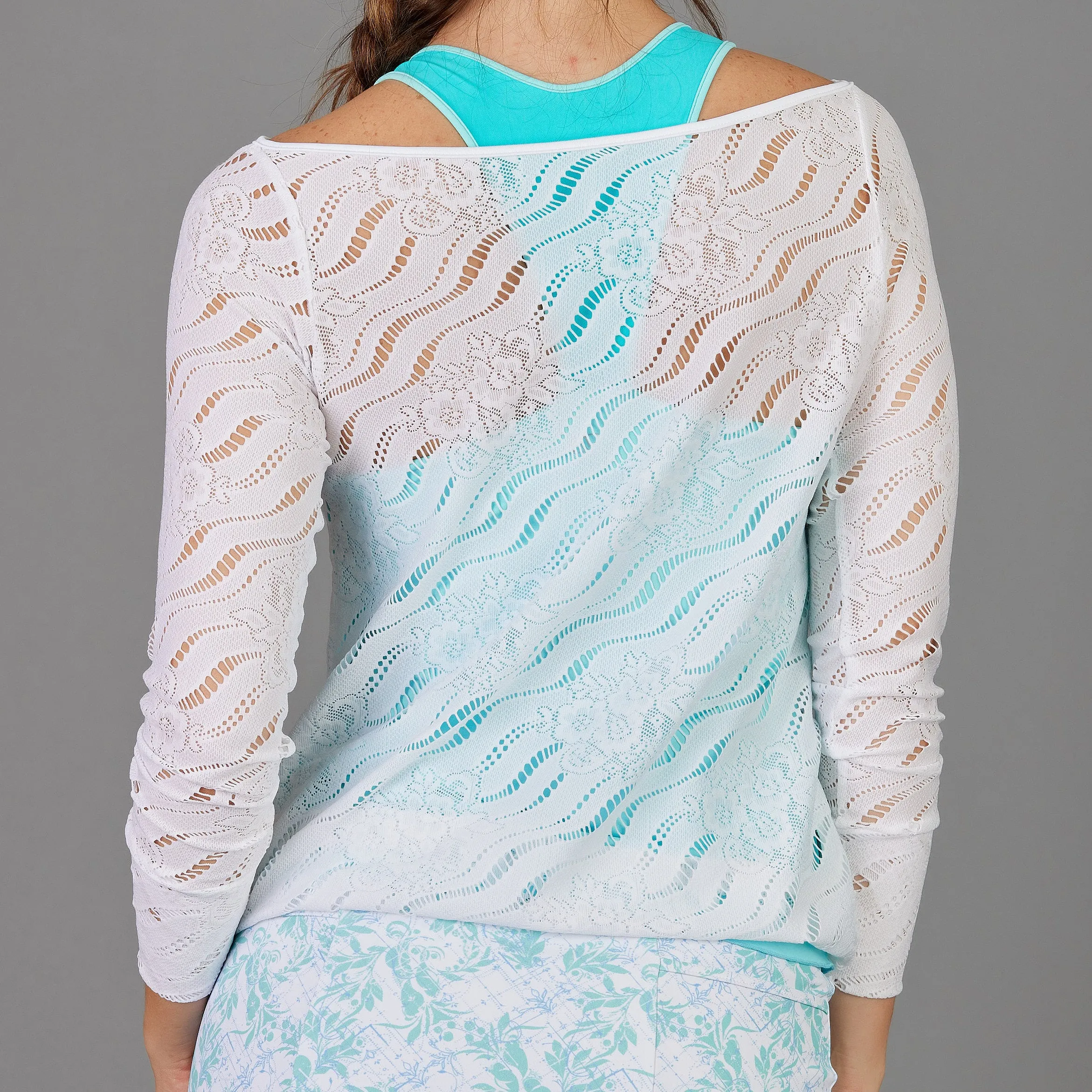 Cyan Pullover Top (white lace)