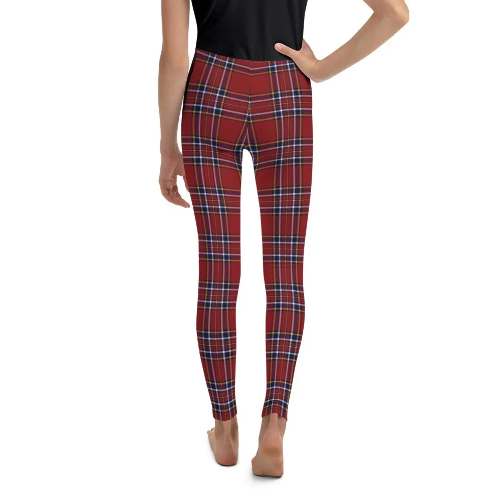 Deep Red Tartan Youth Leggings