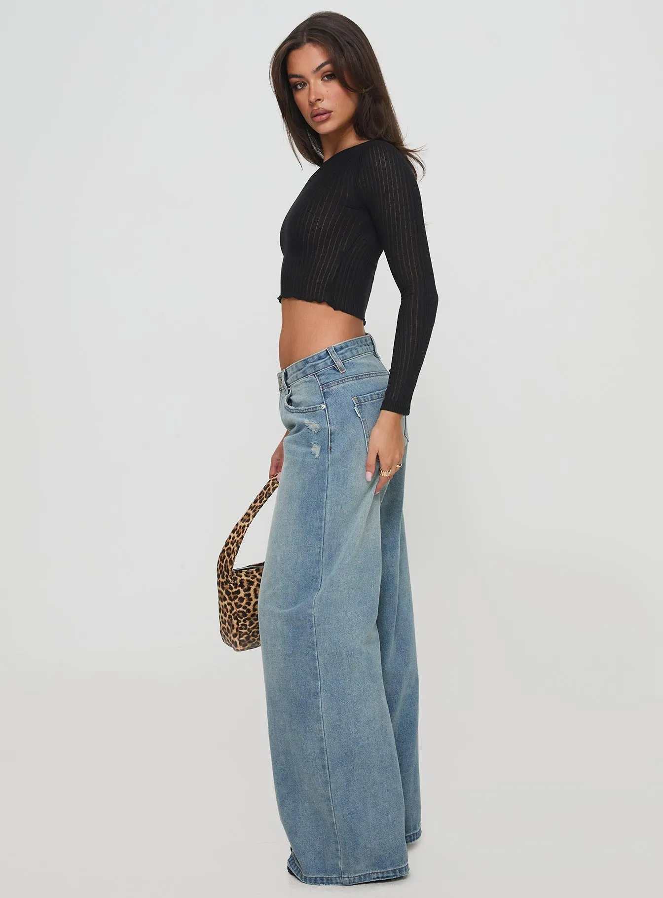 Demie Distressed Detail Wide Leg Jean Light Wash