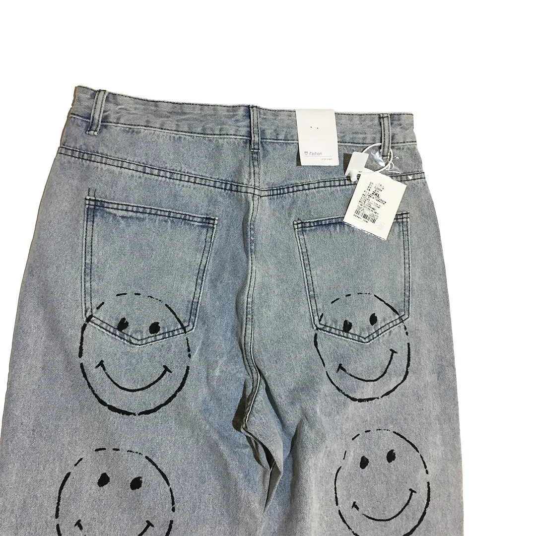 Denim Pants with Smiley Face