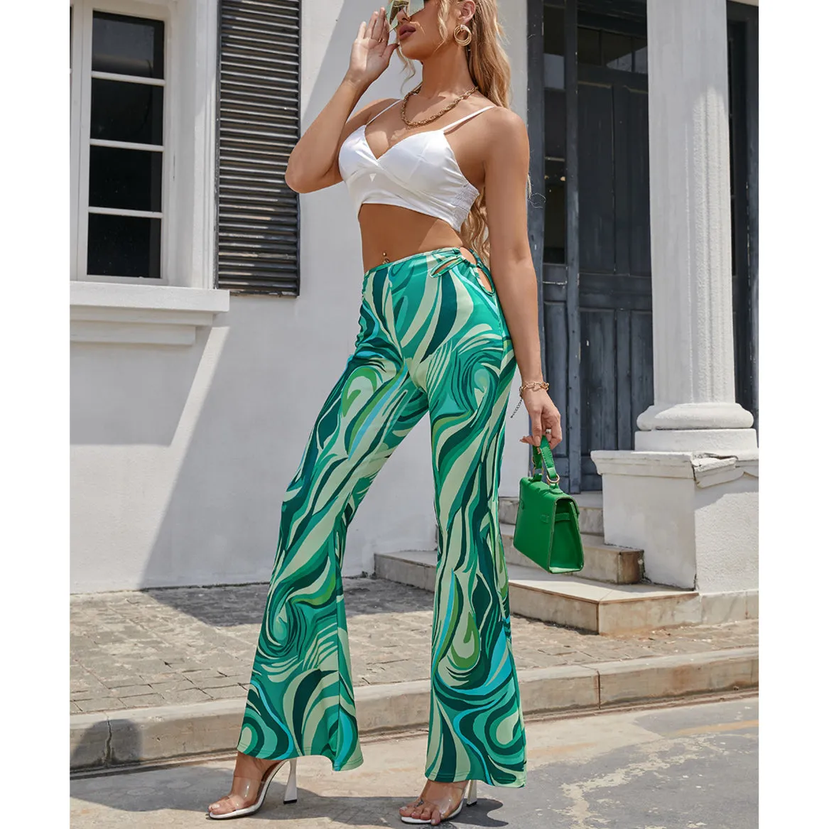 Drape Wide-Leg High-Waist Flared Trousers Wholesale Women Pants