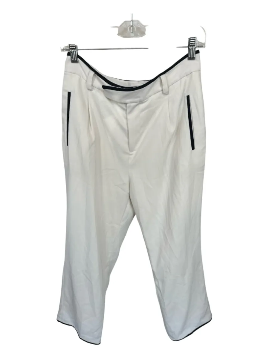 Equipment Size 6 White & Black Polyester High Waist Piping Trouser Pants