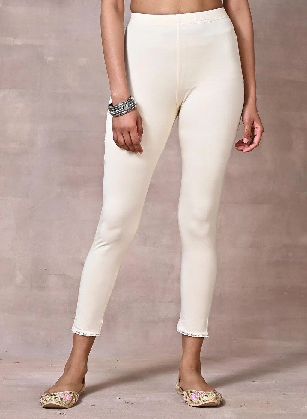 Farah Cream Viscose Lycra Leggings for Women