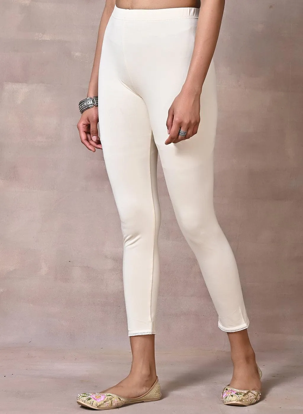 Farah Cream Viscose Lycra Leggings for Women