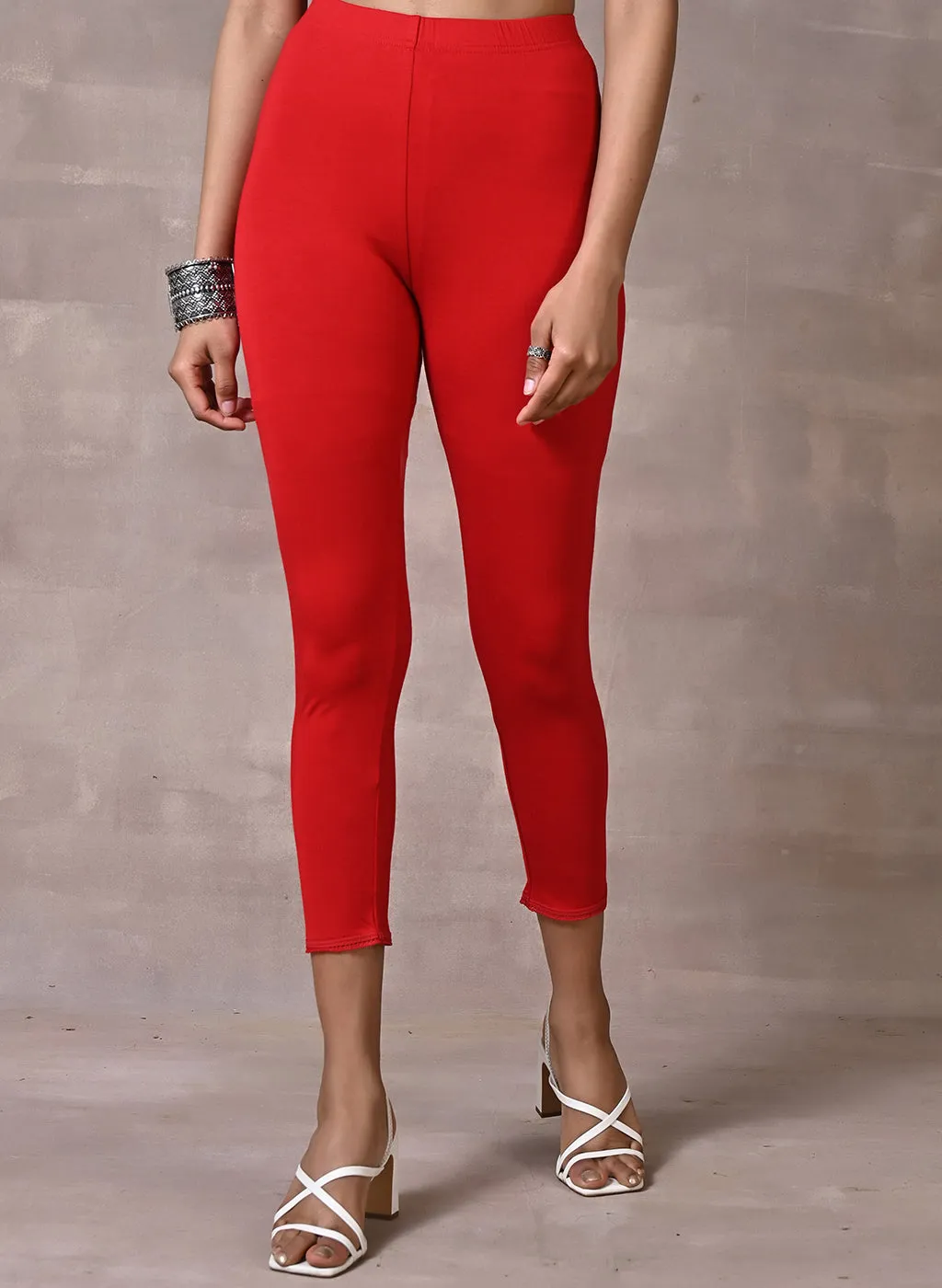 Farah Red Viscose Lycra Leggings for Women