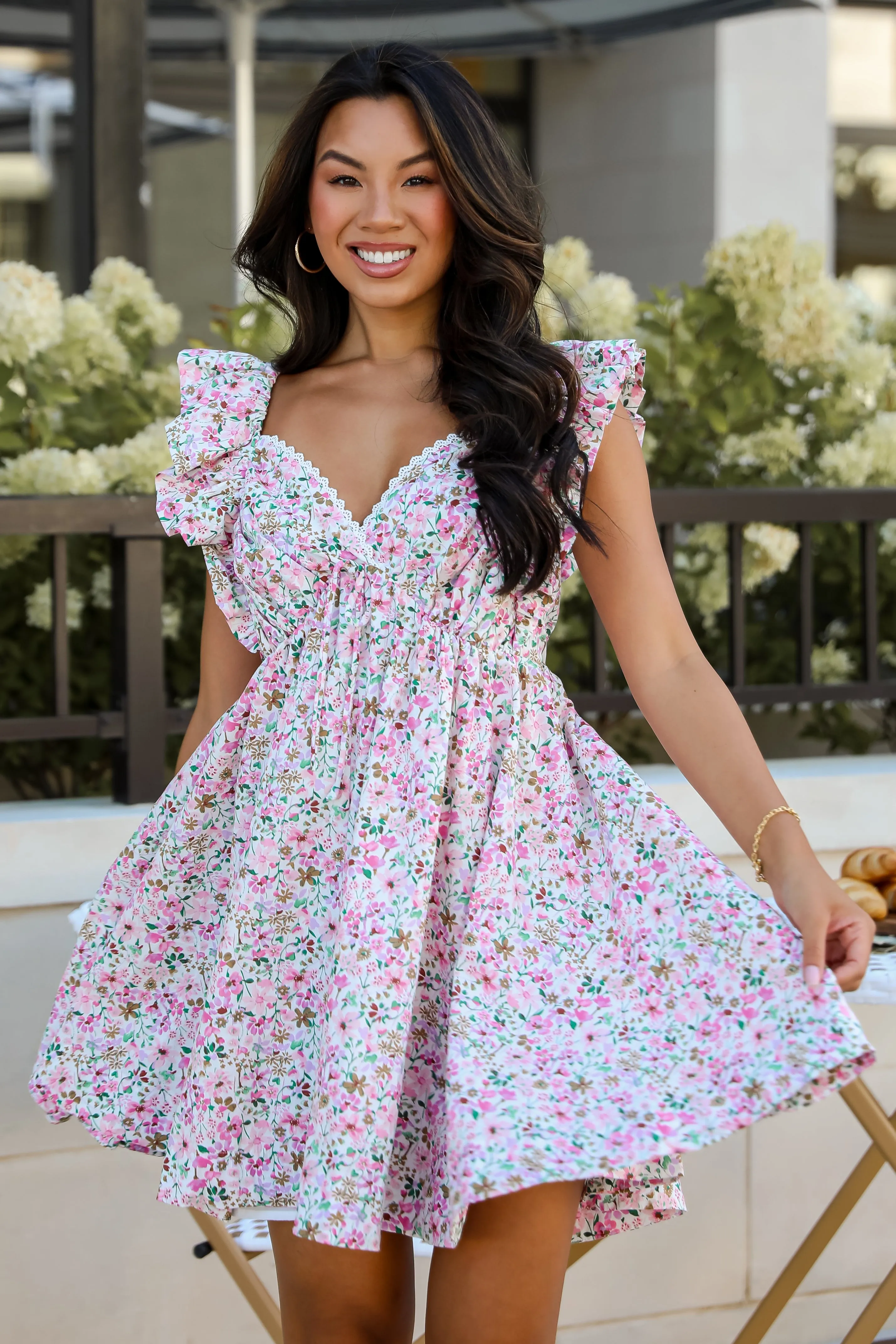 FINAL SALE - Exclusive Sweetness Pink Floral Ruffle Mini Dress