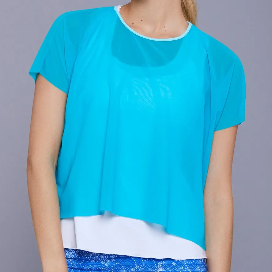 Floral Knit Layer Top (turquoise mesh)