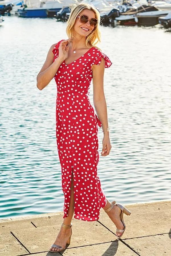 Frill Wrap Polka Dot Dress