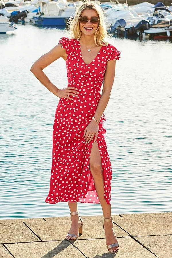 Frill Wrap Polka Dot Dress