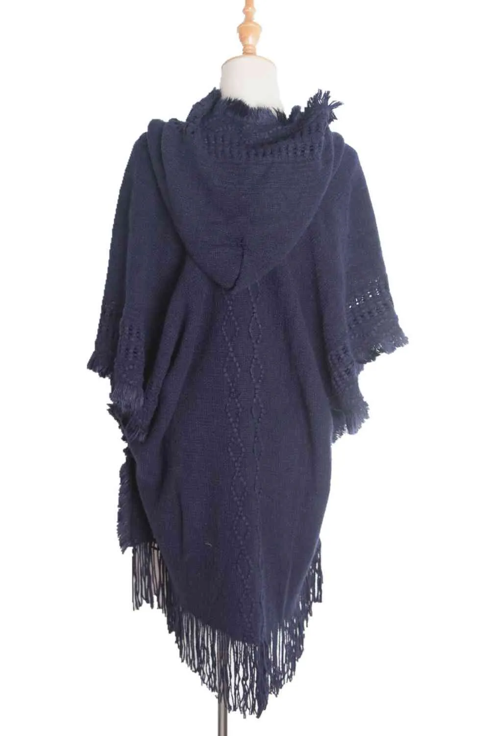 Fringe Hem Hooded Poncho