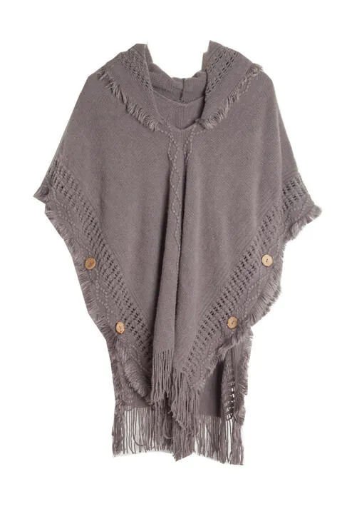 Fringe Hem Hooded Poncho