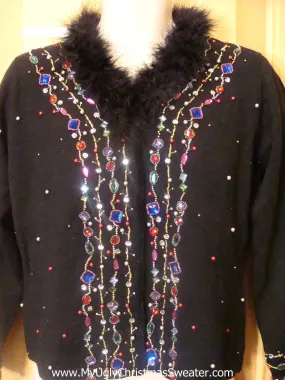 Funny Ugly Christmas Sweater Bling and Furry Collar