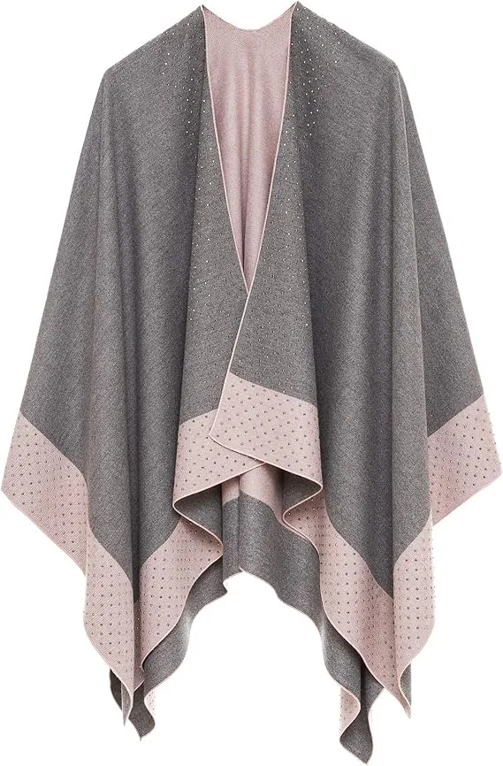 Geometric Brown Luxurious Knit Sweater Poncho Cardigan