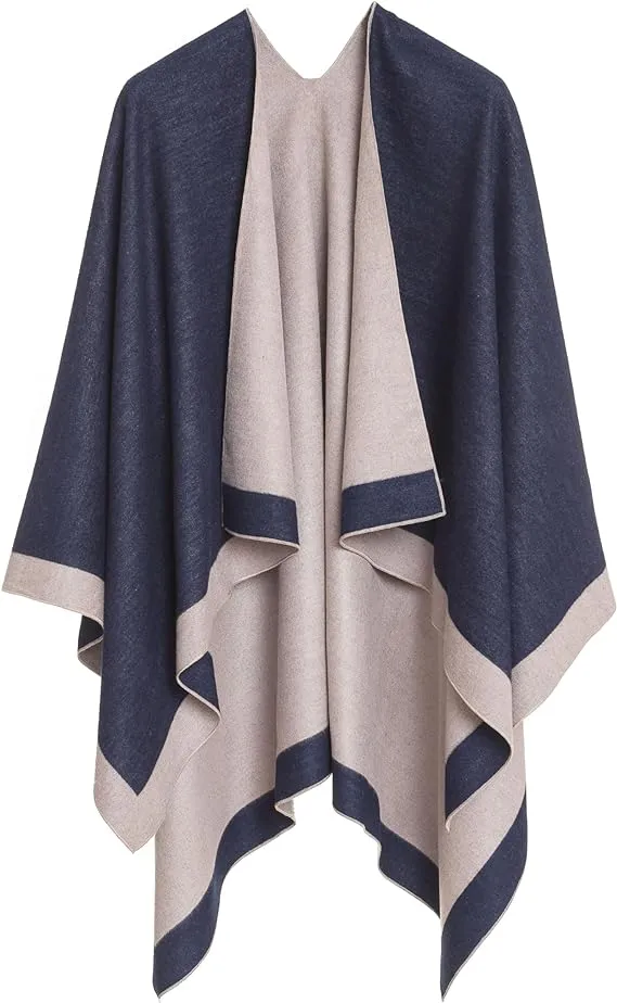 Geometric Brown Luxurious Knit Sweater Poncho Cardigan