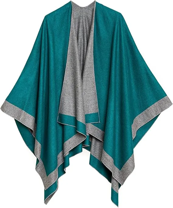 Geometric Brown Luxurious Knit Sweater Poncho Cardigan