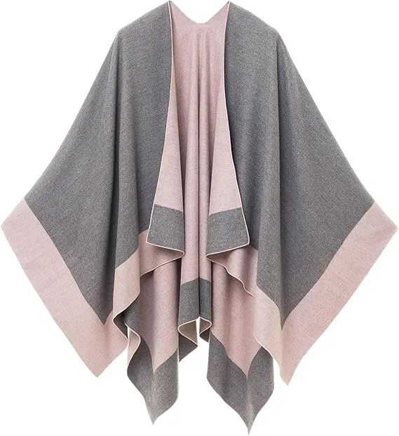 Geometric Brown Luxurious Knit Sweater Poncho Cardigan