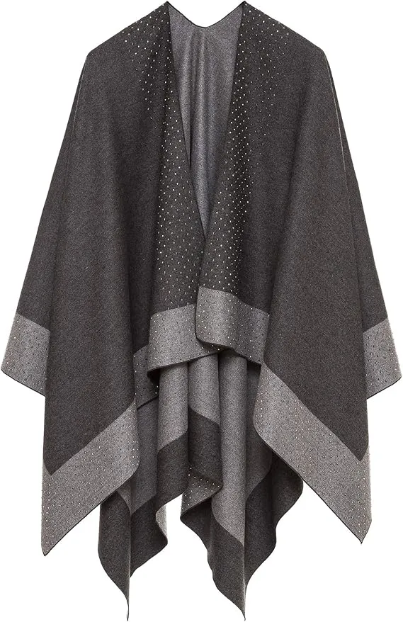 Geometric Brown Luxurious Knit Sweater Poncho Cardigan