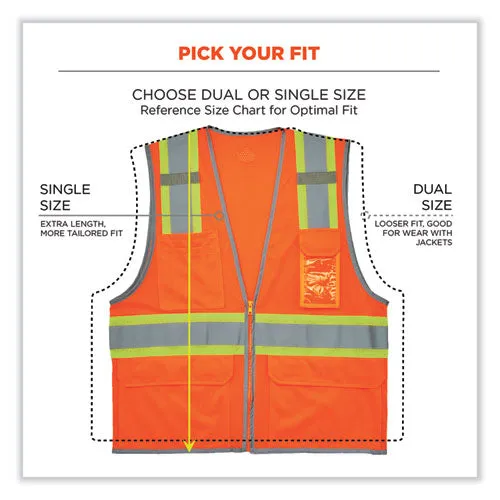 Glowear 8246z Class 2 Two-tone Mesh Reflective Binding Zipper Vest, Polyester, Large/x-large, Orange