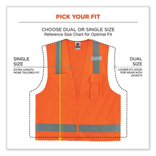 Glowear 8249z Class 2 Economy Surveyors Zipper Vest, Polyester, Small/medium, Orange, Ships In 1-3 Business Days