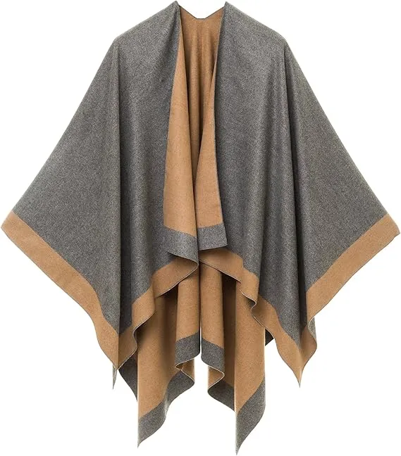 Gray Luxurious Knit Sweater Poncho Cardigan