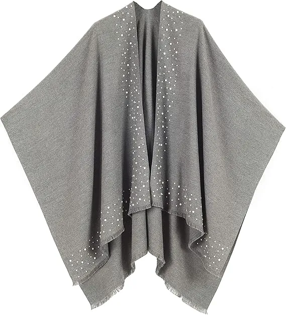 Gray Luxurious Knit Sweater Poncho Cardigan