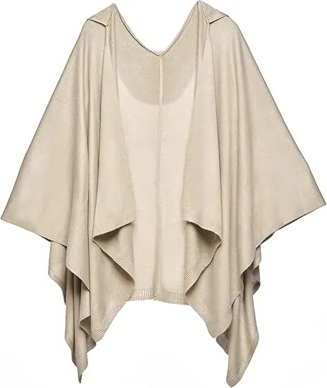 Gray Luxurious Knit Sweater Poncho Cardigan