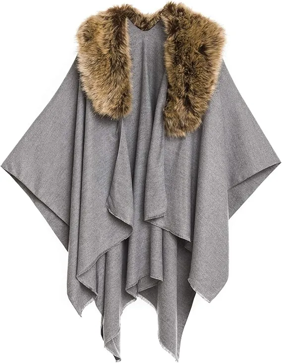 Gray Luxurious Knit Sweater Poncho Cardigan