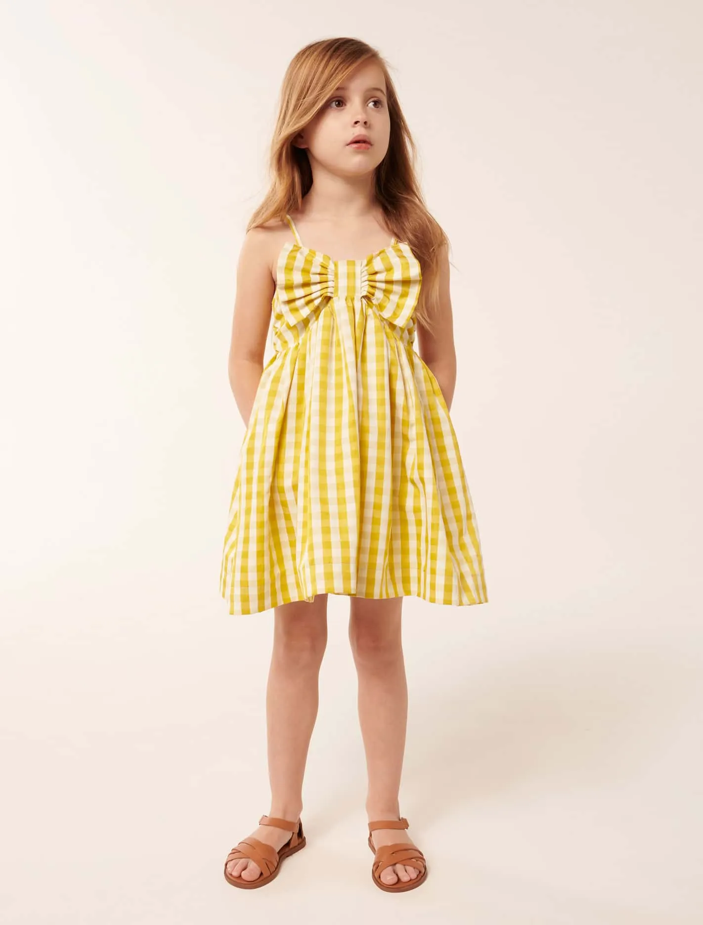 Helena Bow Gingham Girls Dress