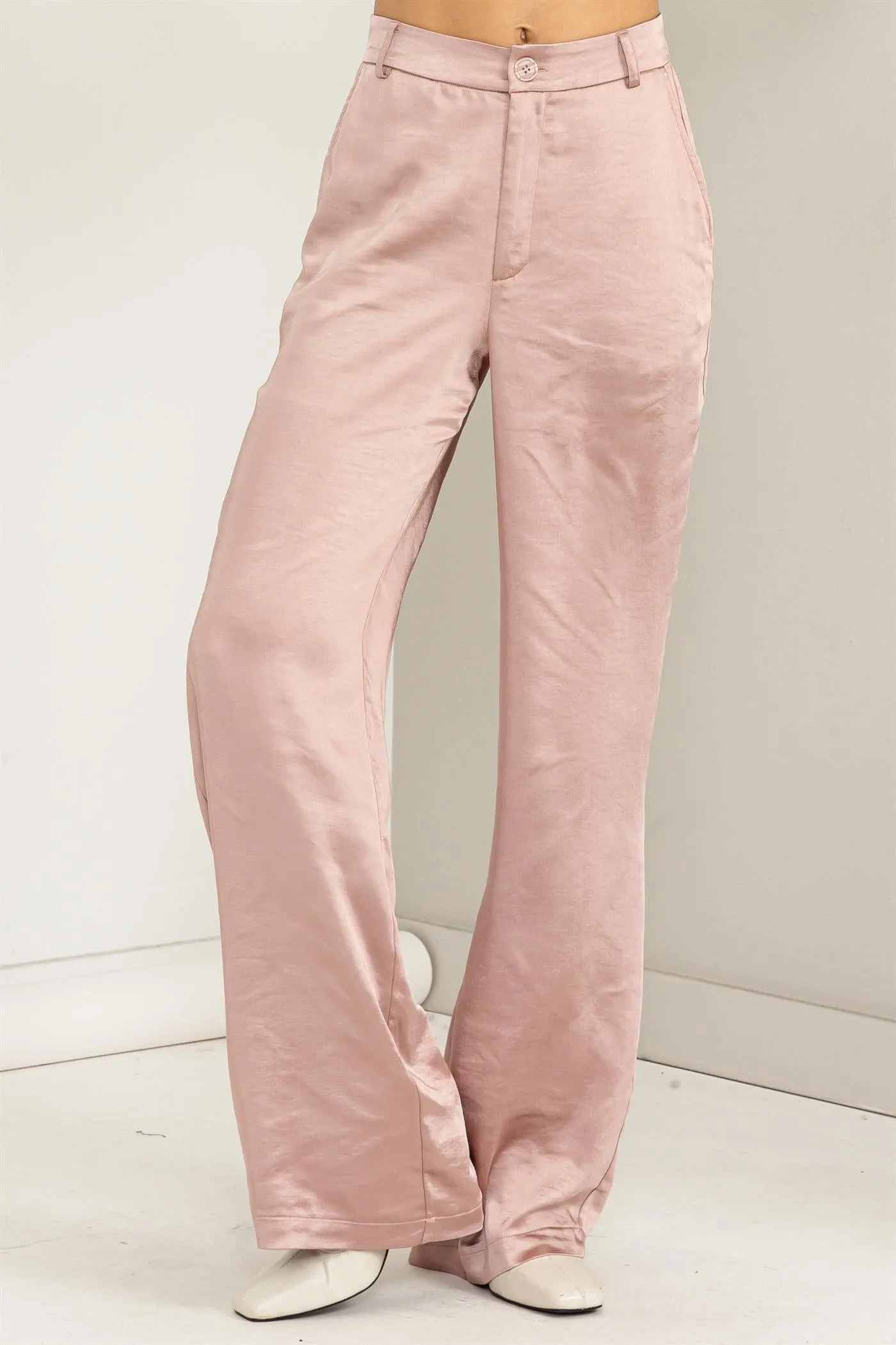 HF23F137-High-waist Satin Straight-leg Pants