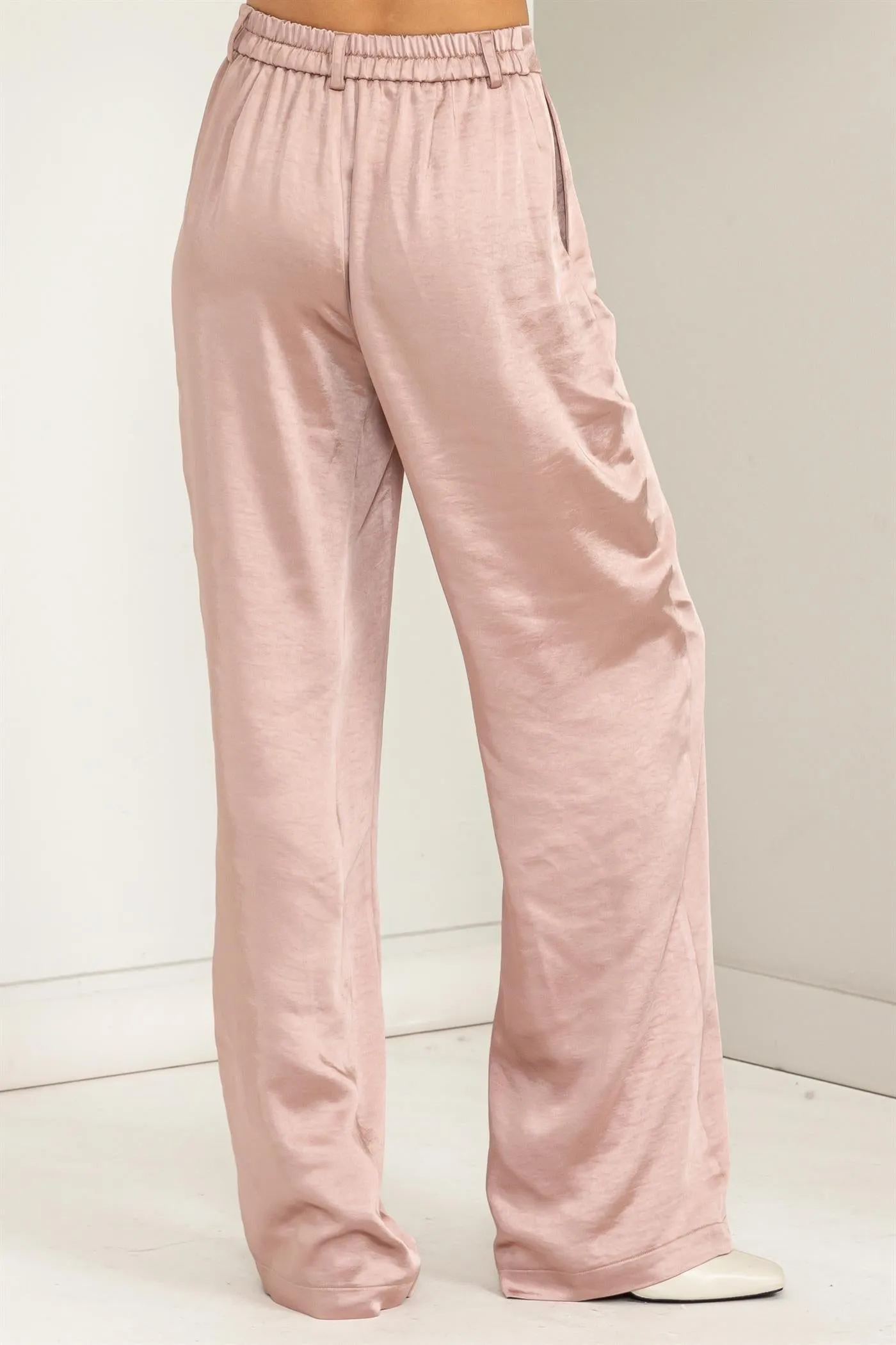 HF23F137-High-waist Satin Straight-leg Pants