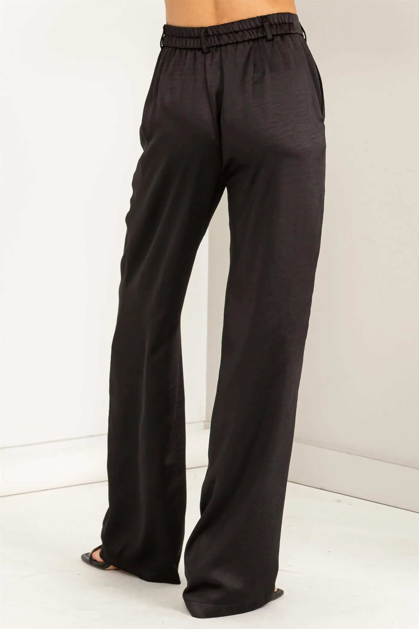 HF23F137-High-waist Satin Straight-leg Pants