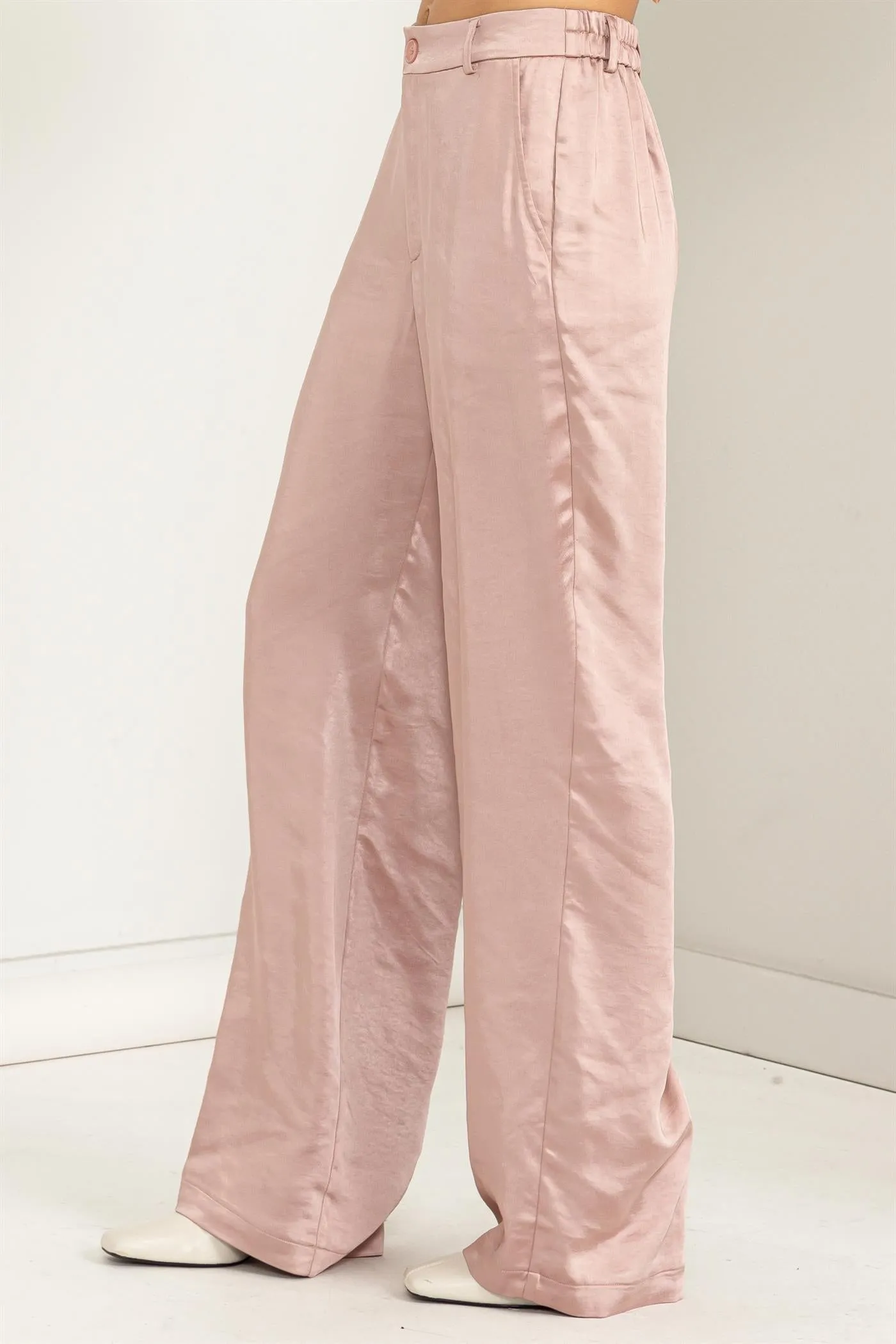 HF23F137-High-waist Satin Straight-leg Pants