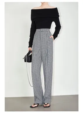 High-quality black white plaid houndstooth casual high-waist pants trouser - Tilda