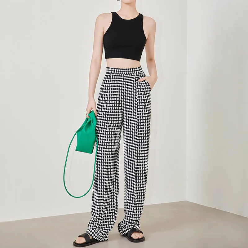 High-quality black white plaid houndstooth casual high-waist pants trouser - Tilda