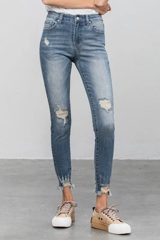 HIGH STRETCH MID RISE SKINNY JEANS