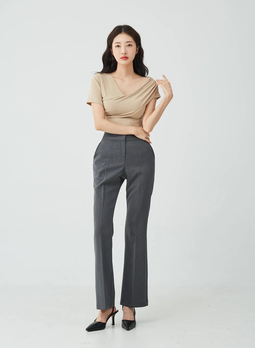 High Waist Boot Cut Slack Pants IU26