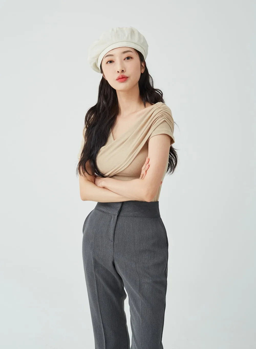 High Waist Boot Cut Slack Pants IU26