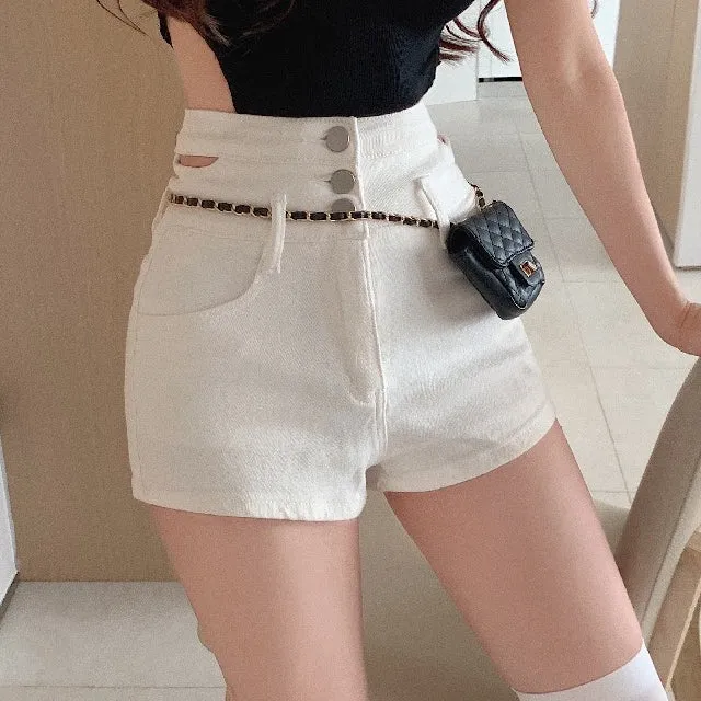 High Waist Casual Button Jeans Wide Leg Shorts